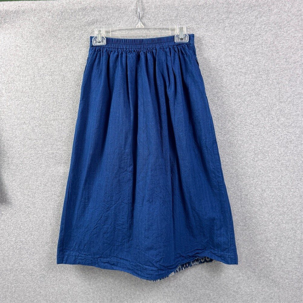 La Salle Skirt Womens M Blue White Cotton Geometric A-Line Midi Elastic Waist - Picture 4 of 10